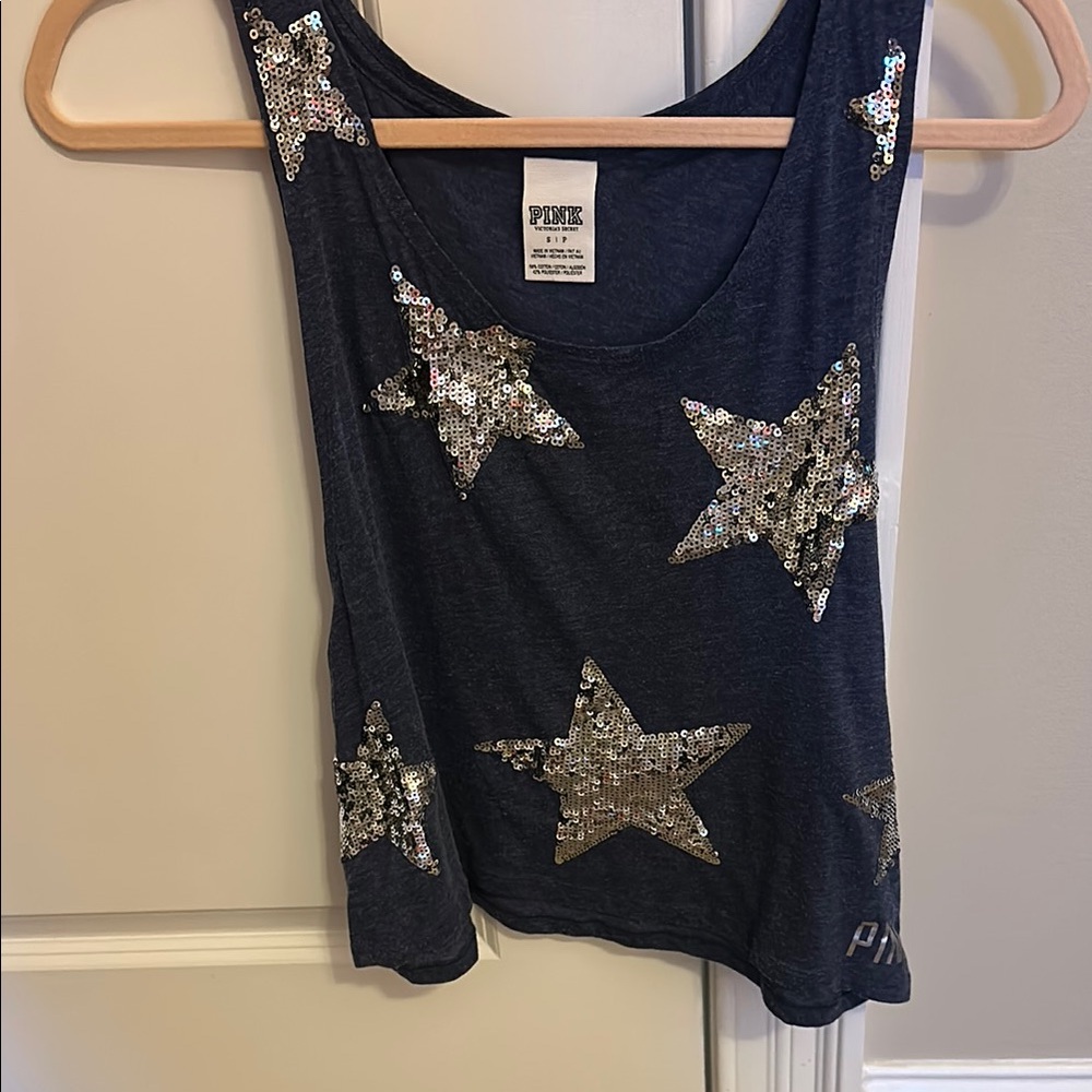 PINK Victoria's Secret Sequin Star Tank Top - Black